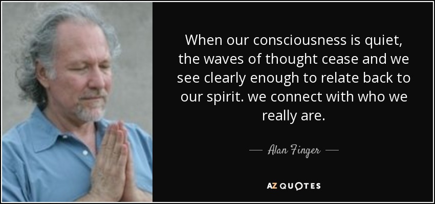 When our consciousness is quiet, the waves of thought cease and we see clearly enough to relate back to our spirit. we connect with who we really are. - Alan Finger