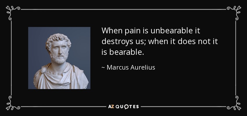 When pain is unbearable it destroys us; when it does not it is bearable. - Marcus Aurelius