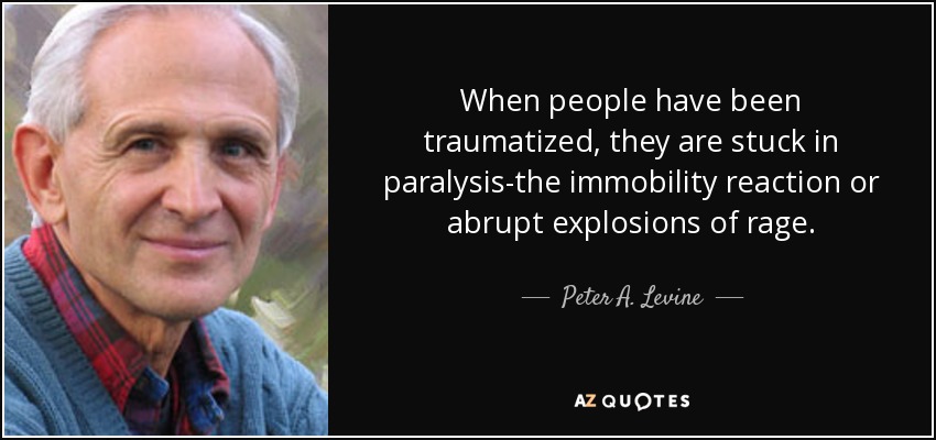 When people have been traumatized, they are stuck in paralysis-the immobility reaction or abrupt explosions of rage. - Peter A. Levine