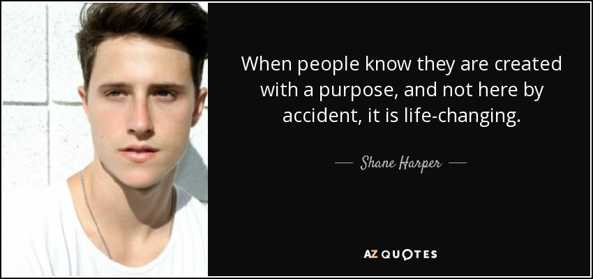 When people know they are created with a purpose, and not here by accident, it is life-changing. - Shane Harper