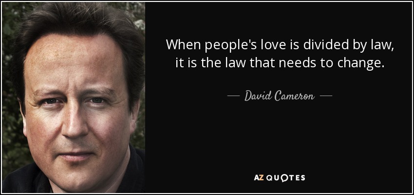 When people's love is divided by law, it is the law that needs to change. - David Cameron