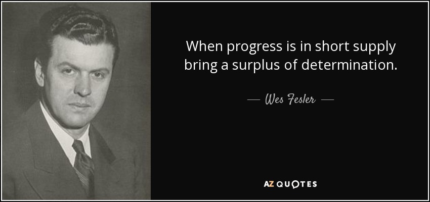 When progress is in short supply bring a surplus of determination. - Wes Fesler