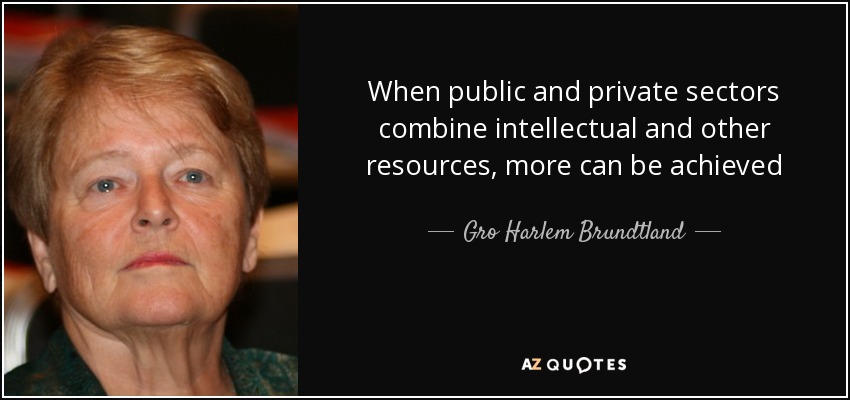 When public and private sectors combine intellectual and other resources, more can be achieved - Gro Harlem Brundtland