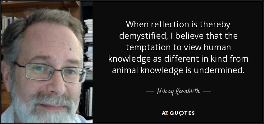 When reflection is thereby demystified, I believe that the temptation to view human knowledge as different in kind from animal knowledge is undermined. - Hilary Kornblith