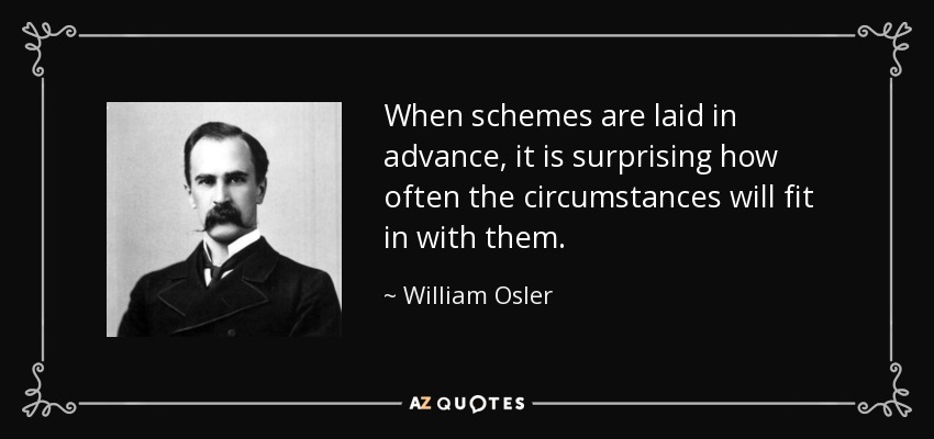 When schemes are laid in advance, it is surprising how often the circumstances will fit in with them. - William Osler