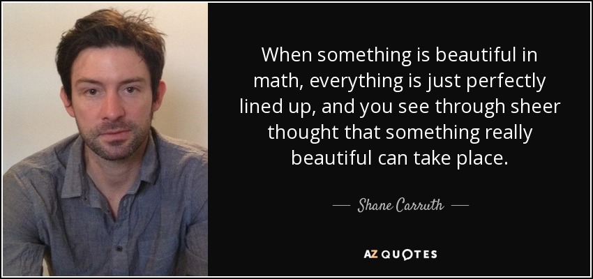 When something is beautiful in math, everything is just perfectly lined up, and you see through sheer thought that something really beautiful can take place. - Shane Carruth