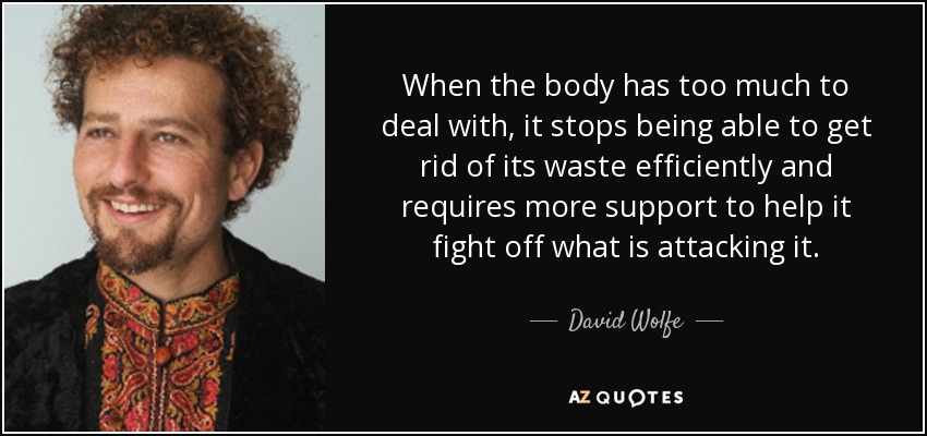 When the body has too much to deal with, it stops being able to get rid of its waste efficiently and requires more support to help it fight off what is attacking it. - David Wolfe