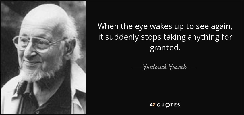When the eye wakes up to see again, it suddenly stops taking anything for granted. - Frederick Franck