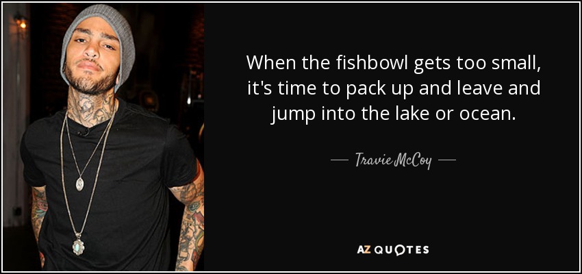When the fishbowl gets too small, it's time to pack up and leave and jump into the lake or ocean. - Travie McCoy