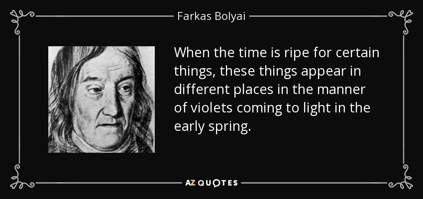 When the time is ripe for certain things, these things appear in different places in the manner of violets coming to light in the early spring. - Farkas Bolyai