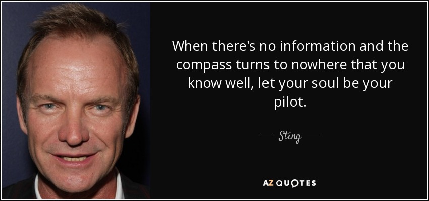 When there's no information and the compass turns to nowhere that you know well, let your soul be your pilot. - Sting