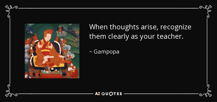 When thoughts arise, recognize them clearly as your teacher. - Gampopa