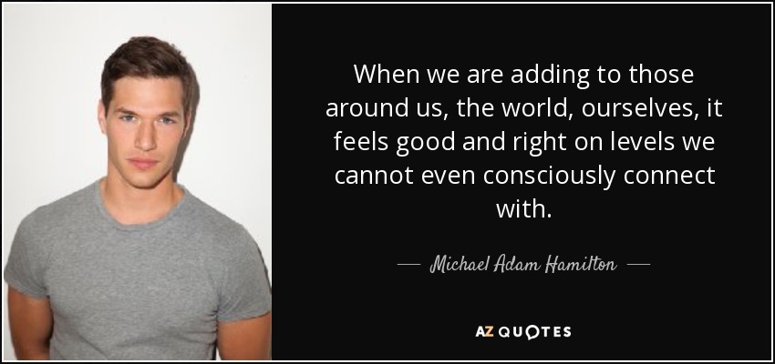 When we are adding to those around us, the world, ourselves, it feels good and right on levels we cannot even consciously connect with. - Michael Adam Hamilton
