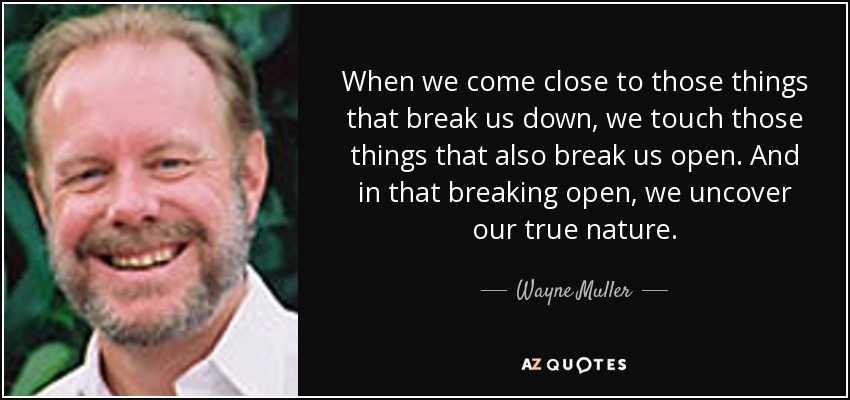 When we come close to those things that break us down, we touch those things that also break us open. And in that breaking open, we uncover our true nature. - Wayne Muller