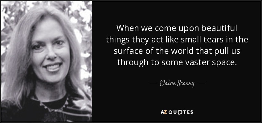 When we come upon beautiful things they act like small tears in the surface of the world that pull us through to some vaster space. - Elaine Scarry