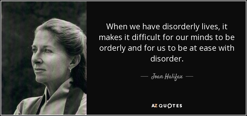 When we have disorderly lives, it makes it difficult for our minds to be orderly and for us to be at ease with disorder. - Joan Halifax