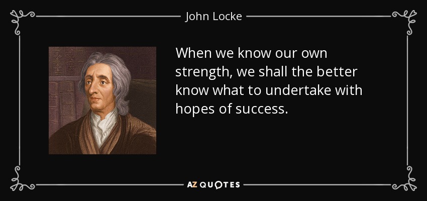 When we know our own strength, we shall the better know what to undertake with hopes of success. - John Locke