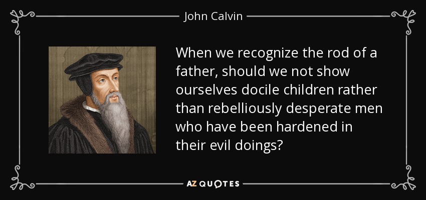When we recognize the rod of a father, should we not show ourselves docile children rather than rebelliously desperate men who have been hardened in their evil doings? - John Calvin