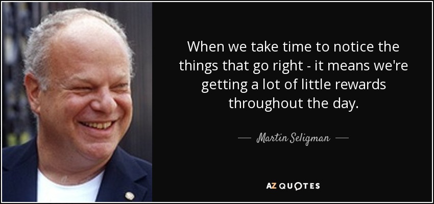 When we take time to notice the things that go right - it means we're getting a lot of little rewards throughout the day. - Martin Seligman