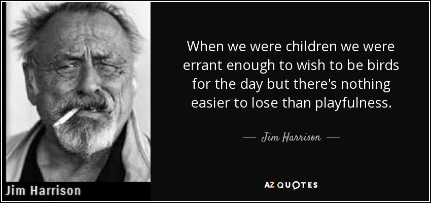 When we were children we were errant enough to wish to be birds for the day but there's nothing easier to lose than playfulness. - Jim Harrison