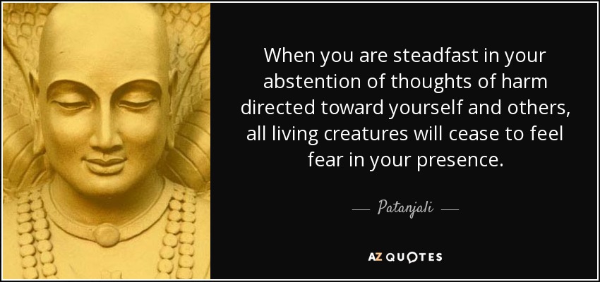 When you are steadfast in your abstention of thoughts of harm directed toward yourself and others, all living creatures will cease to feel fear in your presence. - Patanjali
