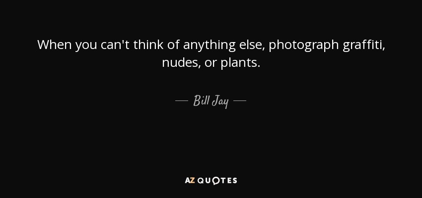 When you can't think of anything else, photograph graffiti, nudes, or plants. - Bill Jay
