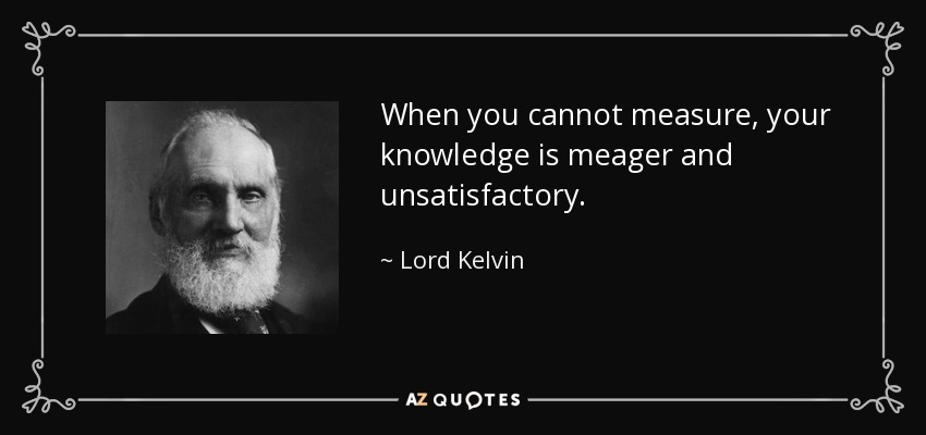 When you cannot measure, your knowledge is meager and unsatisfactory. - Lord Kelvin