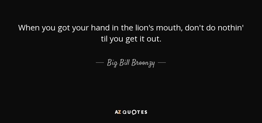 When you got your hand in the lion's mouth, don't do nothin' til you get it out. - Big Bill Broonzy