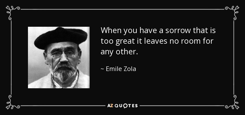 When you have a sorrow that is too great it leaves no room for any other. - Emile Zola