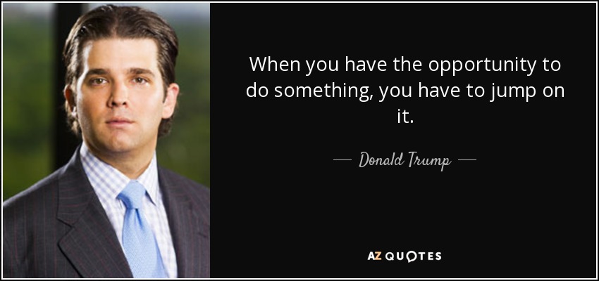 When you have the opportunity to do something, you have to jump on it. - Donald Trump, Jr.