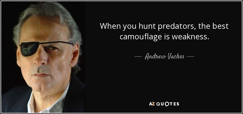 When you hunt predators, the best camouflage is weakness. - Andrew Vachss