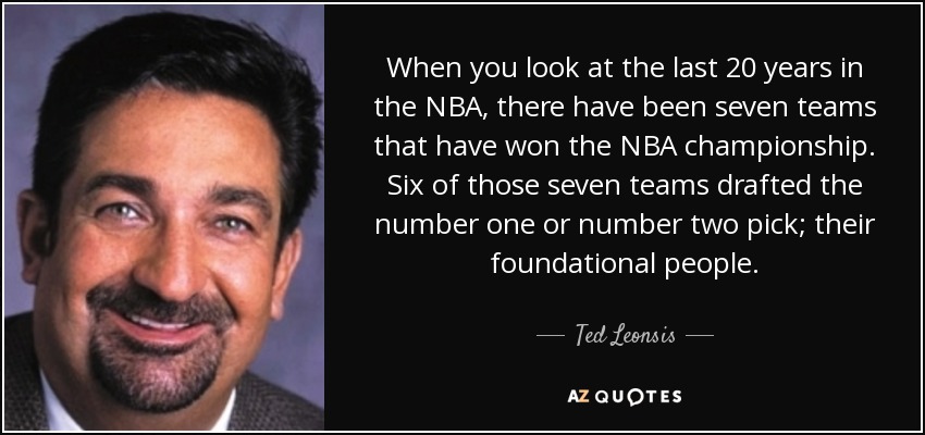 When you look at the last 20 years in the NBA, there have been seven teams that have won the NBA championship. Six of those seven teams drafted the number one or number two pick; their foundational people. - Ted Leonsis