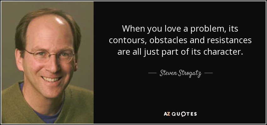 When you love a problem, its contours, obstacles and resistances are all just part of its character. - Steven Strogatz