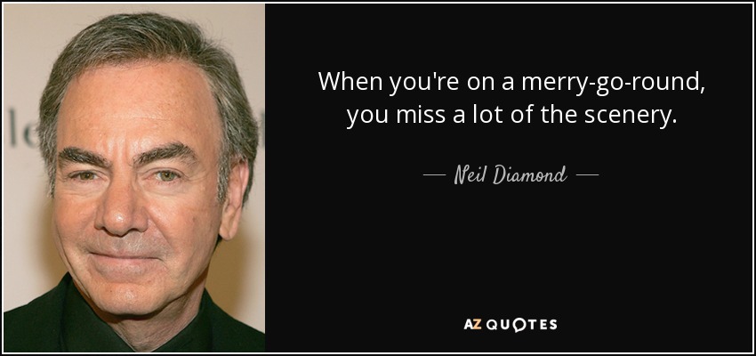 When you're on a merry-go-round, you miss a lot of the scenery. - Neil Diamond