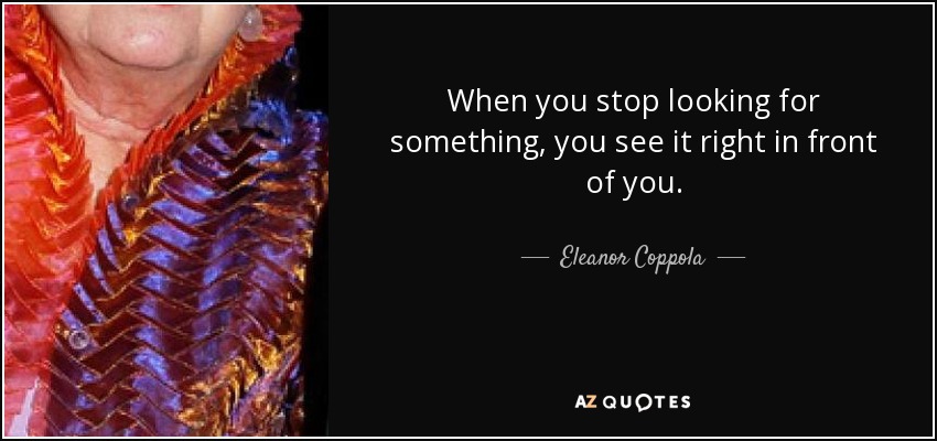 When you stop looking for something, you see it right in front of you. - Eleanor Coppola