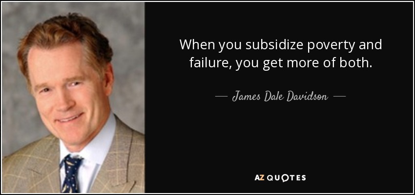 When you subsidize poverty and failure, you get more of both. - James Dale Davidson