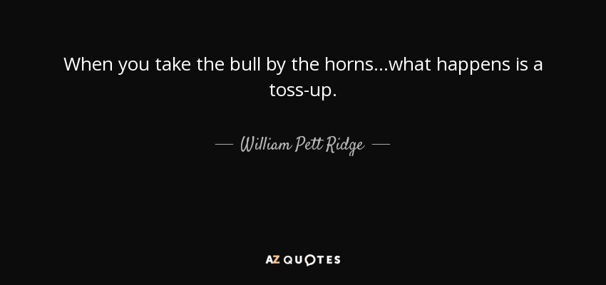 When you take the bull by the horns...what happens is a toss-up. - William Pett Ridge
