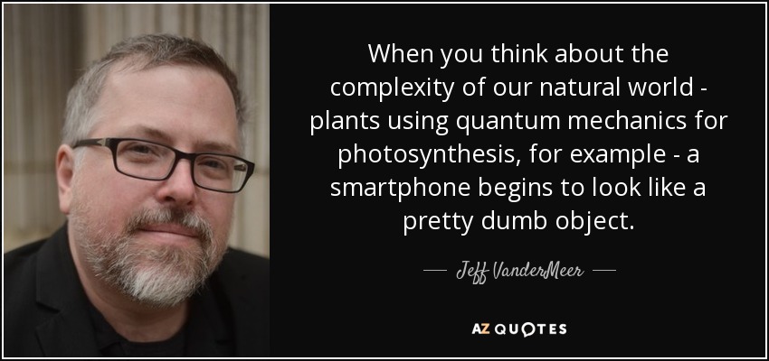 When you think about the complexity of our natural world - plants using quantum mechanics for photosynthesis, for example - a smartphone begins to look like a pretty dumb object. - Jeff VanderMeer