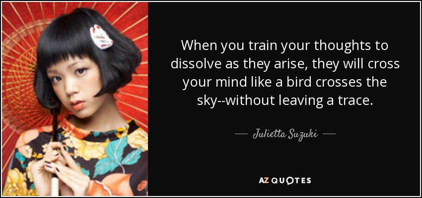 When you train your thoughts to dissolve as they arise, they will cross your mind like a bird crosses the sky--without leaving a trace. - Julietta Suzuki