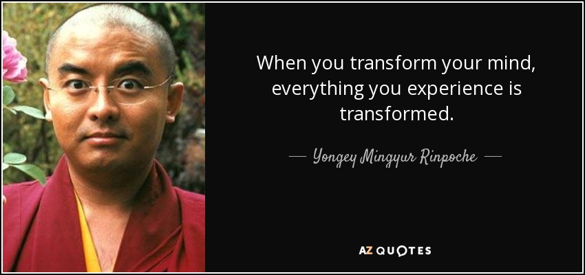 When you transform your mind, everything you experience is transformed. - Yongey Mingyur Rinpoche