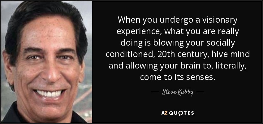 When you undergo a visionary experience, what you are really doing is blowing your socially conditioned, 20th century, hive mind and allowing your brain to, literally, come to its senses. - Steve Kubby