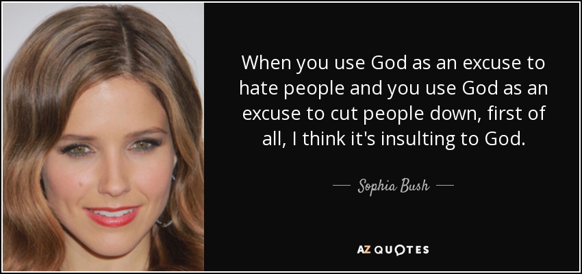 When you use God as an excuse to hate people and you use God as an excuse to cut people down, first of all, I think it's insulting to God. - Sophia Bush