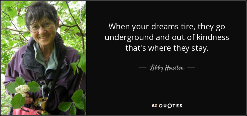 When your dreams tire, they go underground and out of kindness that's where they stay. - Libby Houston
