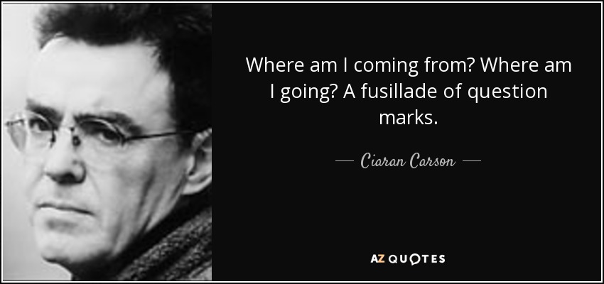 Where am I coming from? Where am I going? A fusillade of question marks. - Ciaran Carson