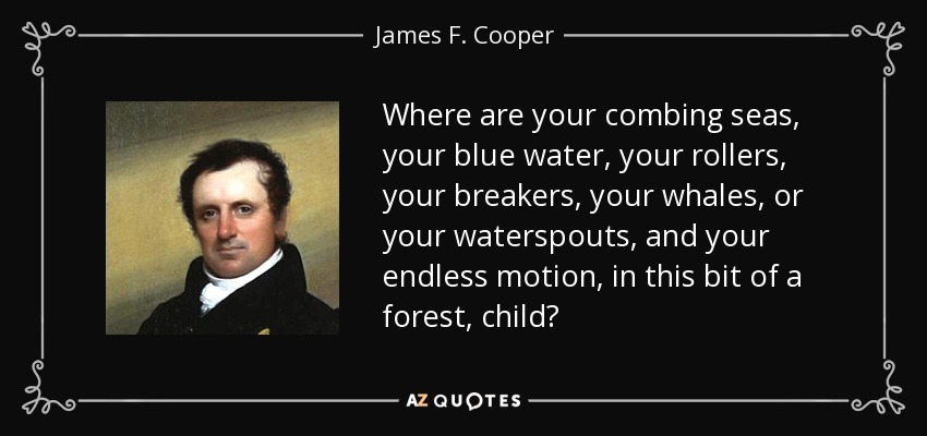 Where are your combing seas, your blue water, your rollers, your breakers, your whales, or your waterspouts, and your endless motion, in this bit of a forest, child? - James F. Cooper