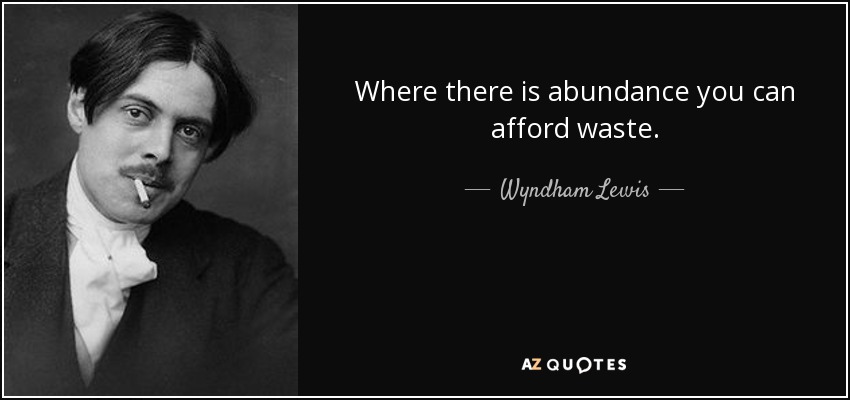 Where there is abundance you can afford waste. - Wyndham Lewis