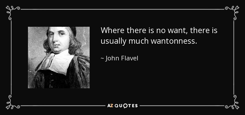Where there is no want, there is usually much wantonness. - John Flavel