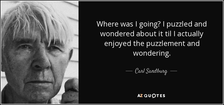 Where was I going? I puzzled and wondered about it til I actually enjoyed the puzzlement and wondering. - Carl Sandburg