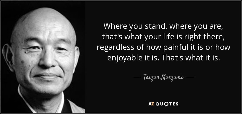 Where you stand, where you are, that's what your life is right there, regardless of how painful it is or how enjoyable it is. That's what it is. - Taizan Maezumi