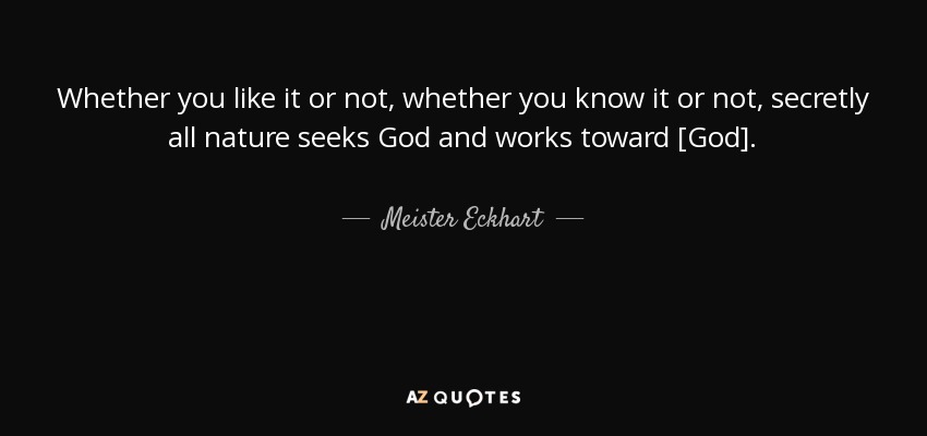 Whether you like it or not, whether you know it or not, secretly all nature seeks God and works toward [God]. - Meister Eckhart